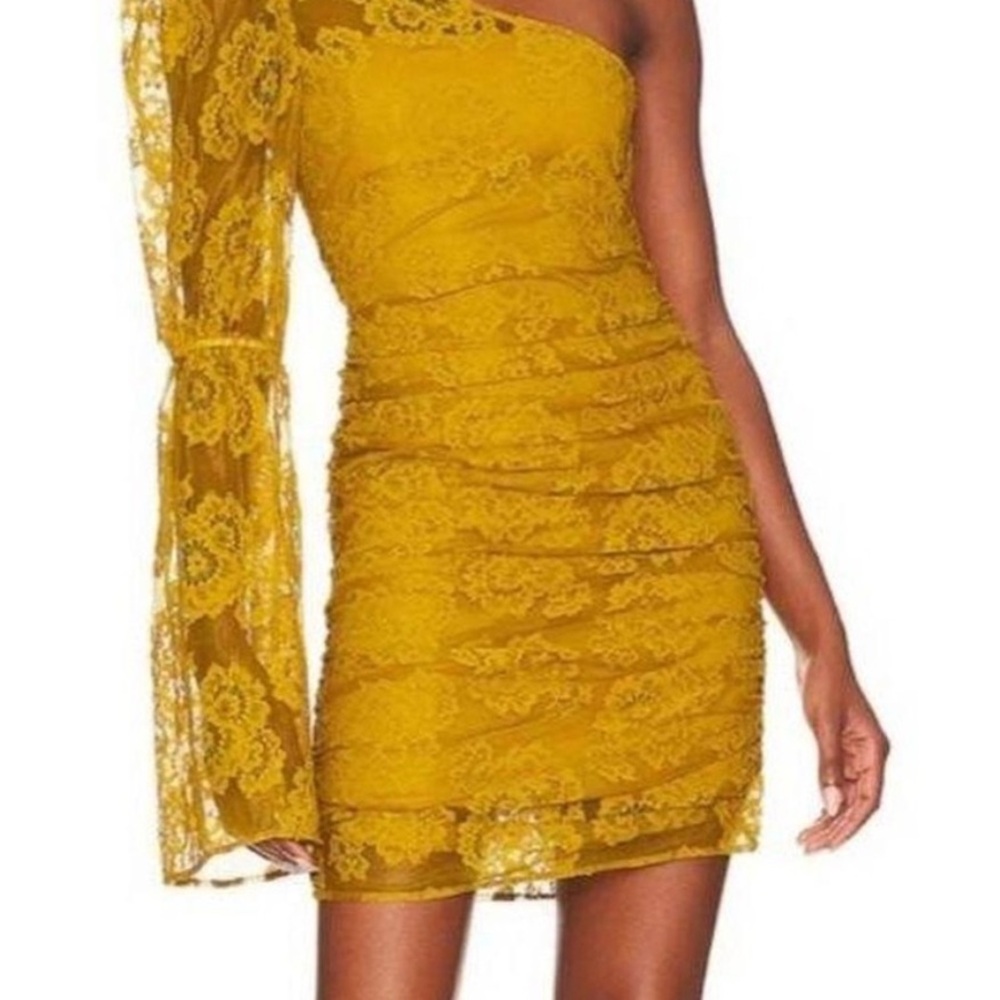 For Love And Lemons Gold Asymmetrical Bustier Mini Dress
